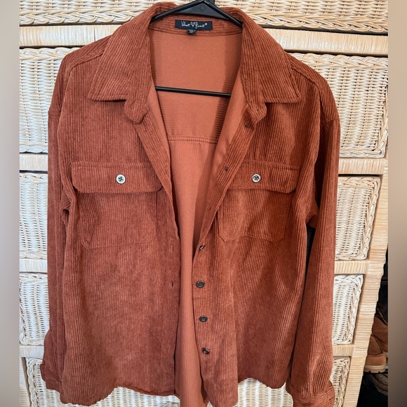 Velvet Heart Tops - Burnt Orange Corduroy Button Up Shacket